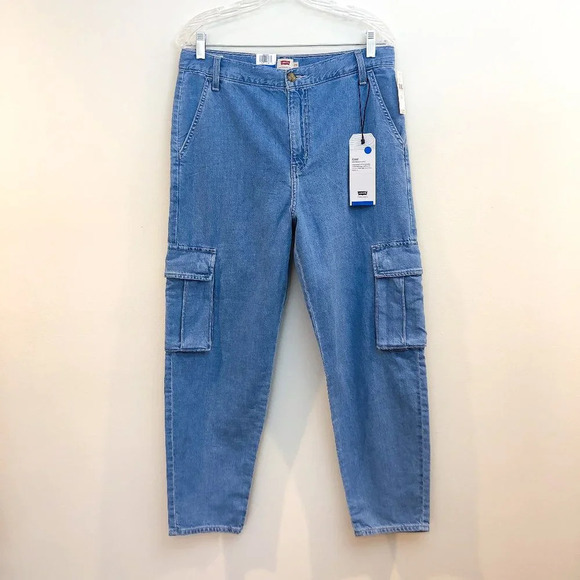 Levi's Cool Eco Performance Baggy High Waist Cargo Chambray Denim Pants 29 NWT - Picture 2 of 15